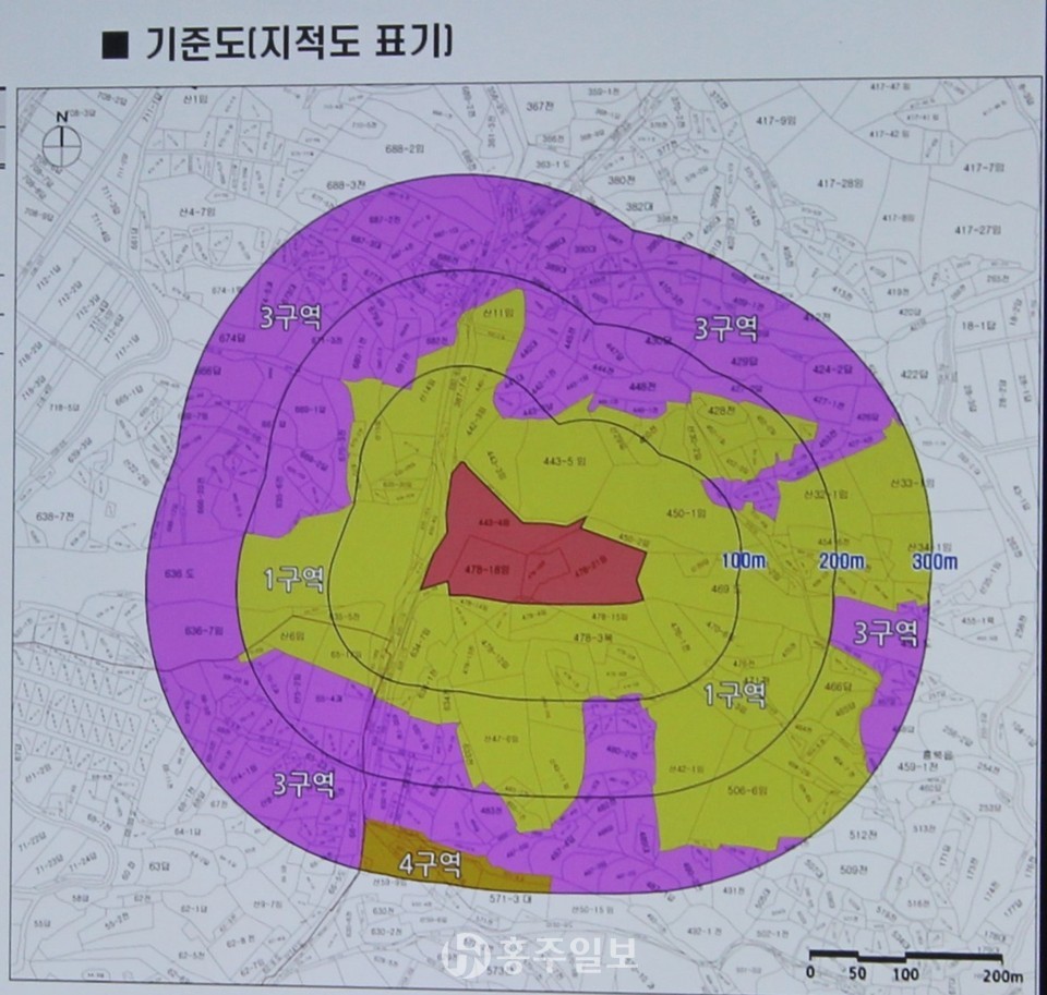 홍성 석택리 유적 역사문화환경 보존지역 내 건축행위 등에 관한 허용기준(안) 기준도.