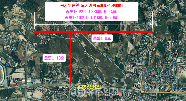 북서부순환 도시계획도로 위치(출처 홍성군)